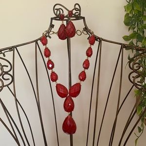Red and gold necklace and earrings set